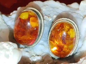 Sterling Silber und ovaler Bernstein Stab Ohrringe gemarkt 925 - Bild 1 von 12