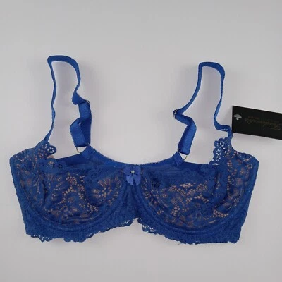 Frederick's Of Hollywood Women's Sandie Open Cup Bra Size 32F Blue Latte Lace - Image 1 of 4