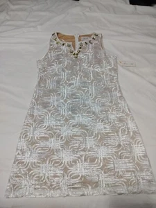Women's Jessica H Sleeveless Dress Shiny Beige Lined Embellished Stones Size 14 - Picture 1 of 7