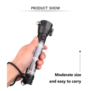UK Solar Power LED Flashlight 9in1 Multi-functional Safety Hammer Survival Tool - Picture 1 of 11