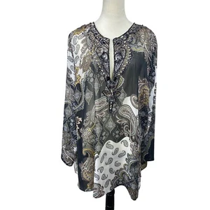 NY Collection Damen Paisley Tunika Top verziert transparent Bluse 2X Boho - Bild 1 von 7