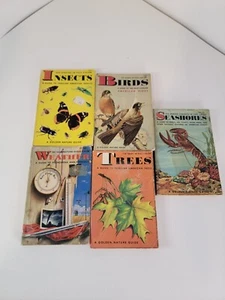 Lot 5 Golden Nature Guide books Illustrated Birds Insects Trees Weather Seashore - Picture 1 of 7