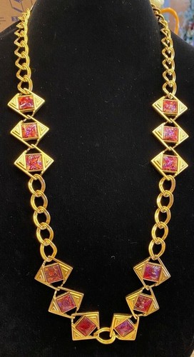 SAINT LAURENT (YSL) Vintage Yves Saint Laurent YSL G Tone Dichroic Art Glass Necklace