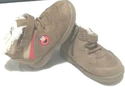 4码芝麻街男孩Elmo靴浅棕色防滑鞋底  — 第 1/4 张图片