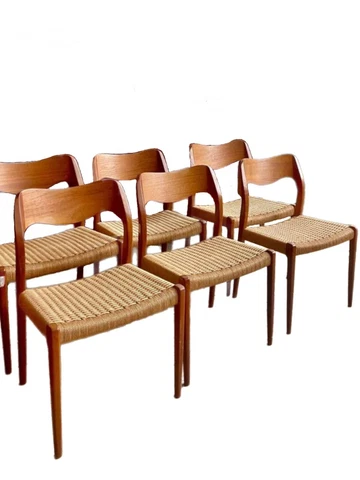 Set of Six 1960s Niels Moller Model 77 Teak and Cord Dining Chairs Cover