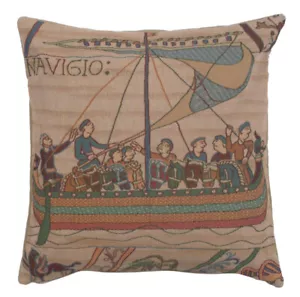 Bayeux The Boat Large French Jacquard Tapestry Throw Pillow Cover - Picture 1 of 13