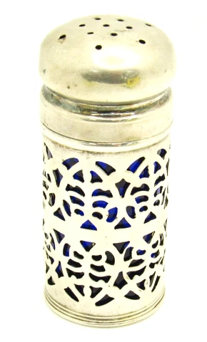 Vintage Salt Blue Cobalt Sterling Silver Unbranded Reticulated Pattern Cover