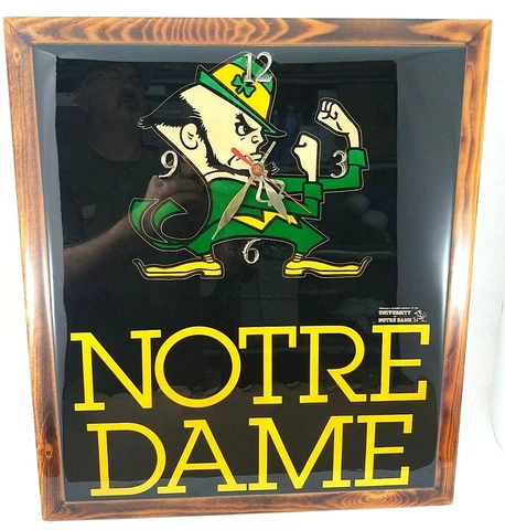 Large Vintage 80s Notre Dame Fighting Irish Football Clock Man Cave Retro Clock Cover