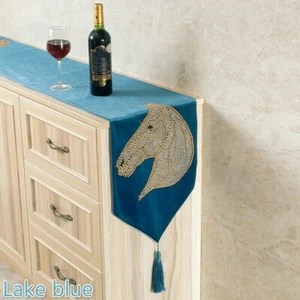 Velvet Table Runner Bed Runner Diamante Tassels Horse Pattern Decor Retro Home - Picture 1 of 19
