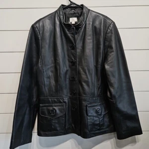 APT. 9 Genuine Lambskin Leather Soft Black Coat Jacket Womens Size Large - Picture 1 of 7