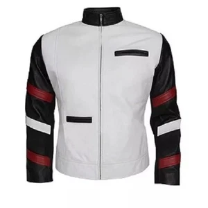 Men Multicolor Leather Slimfit Biker Jacket, Motorcycle Racers Club Jacket - Picture 1 of 3