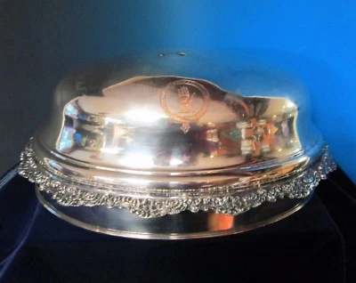 Silverplate Platter Dome Woodroffe Family Crest Ireland Open Hand in Circle  - Image 1 of 4