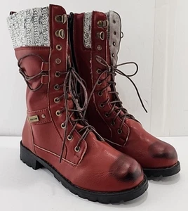 Rosy womens mid-calf sweater cuff Boots Size 8 M Burgundy lace up side zip NEW - Picture 1 of 7
