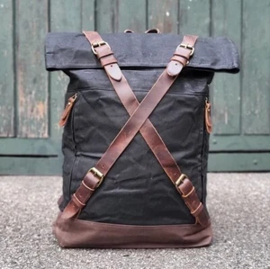 Canvas Rolltop Rucksack, gewachster Damenrucksack oder Herrenrucksack Segeltuch - Bild 1 von 14