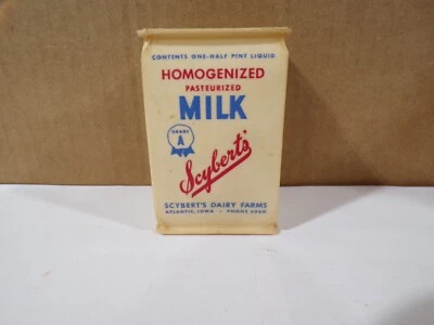 Cartón de leche vacío de media pinta Scyberts Dairy Farms Atlantic Iowa ¿ESTA FAMILIA? Foto 1 de 4