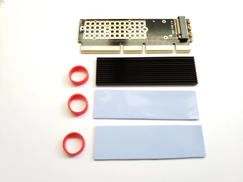 M.2 NVME SSD Adapter Card PCI-E 4.0 X4 X8 X16 M Key Interface + Heatsink - Image 1 of 4