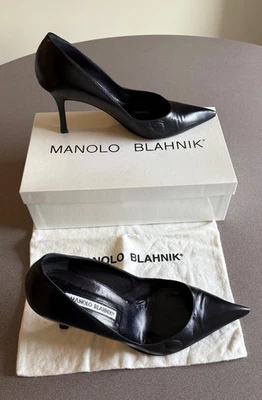 Туфли-лодочки на шпильке Manolo Blahnik черная телячья кожа с каблуком 3,5 дюйма размер 38 - Изображение 1 из 4
