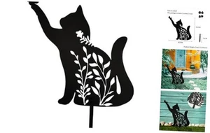 Metal Black Cat Stake Garden Garden Statue, Yard Decoration Art Lawn, Cat - Picture 1 of 8
