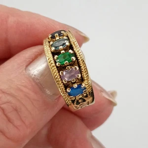 10k Plumb Gold Solid Yellow Gold Mothers Ring Size 10 Five Gemstones 7 gtw - Picture 1 of 9