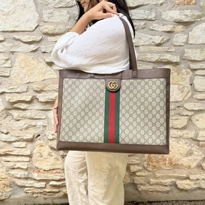 AUTHENTIC Gucci GG Supreme Monogram Web Ophidia Soft Tote Brown - Picture 1 of 14