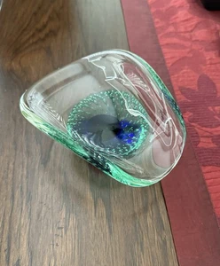 Vintage Murano stylel handblown glass bowl Clear Green Blue Bubbles MCM - Picture 1 of 16