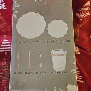 Dinnerware Bucla White And Rose Gold Plastic Dinnerware - Picture 1 of 3