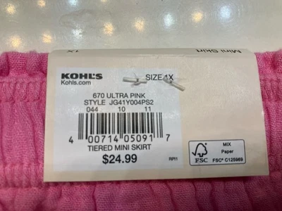 Minifalda de algodón con capas ultra rosa Kohls talla 1X para mujer junior Foto 1 de 4