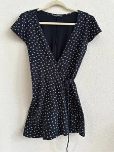 Brandy Melville Floral Waist-Tie Mini Wrap Dress Navy Blue - One Size - Picture 1 of 7