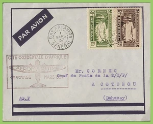 Senegal 1937 First Flight, Aeromaritime cachet cover to Cotonou, Dahomey - Picture 1 of 2
