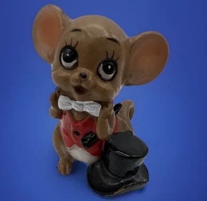 Vintage Josef Originals topolino in ceramica con cappello superiore canna fiocco-cravatta Giappone - Foto 1 di 13