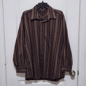 Cotton Reel Mens L Brown Striped Button Up Shirt Longsleeve - Picture 1 of 6
