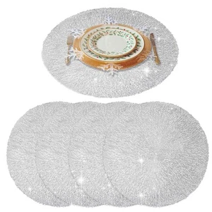 Placemats Set of 4, Round Heat-Resistant Vinyl Placemat, 15 inch Non-Slip Was... - Picture 1 of 5