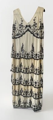 Bridgerton Themed Evening Gown In Ivory Mesh w/ Black Beading Detail 1X EUC - Image 1 of 4