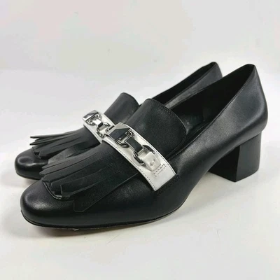 Michael Kors Black Fringe Block Heels Size 6 M Horsebit Loafer Slip-On Shoes  - Image 1 of 4