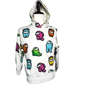 ZARA Unisex Kids Large 13-14 White Among Us Crew Hoodie Sweatshirt Rainbow Gamer - Picture 1 of 8