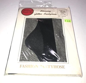 Vintage schimmernde Glitzer Strumpfhose Strümpfe schwarz neu aus altem Lagerbestand # 589 transparenter Touch - Bild 1 von 7