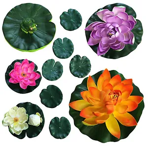 Artifical Pond Lily Lilly Floating Pond Decoration Lillie Plant With Frog - Picture 1 of 1