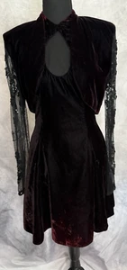 Vtg Zum Zum Whimsigoth Fairy Y2K Midi Sheer Sequin Velvet Black Red Dress M 2pc - Picture 1 of 24