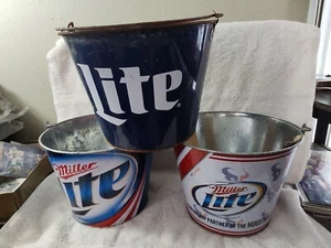 3 DIFFERENT Miller Lite Beer Ice Bottle Buckets Galvanized New & used TEXANS - Picture 1 of 8