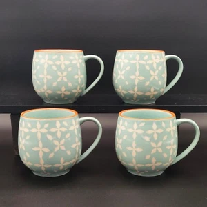 4er Set Baum ALARA Kaffee-/Teebecher weiß/mint mit orangenem Rand 18 Unzen Kapazität - Bild 1 von 11