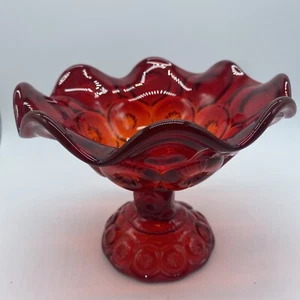 L.E. Smith Moon and Stars Ruby Red Candy Compote Open Scalloped - Picture 1 of 6