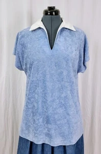 Top de rizo vintage púrpura azul claro con cuello blanco talla pequeña - Imagen 1 de 15