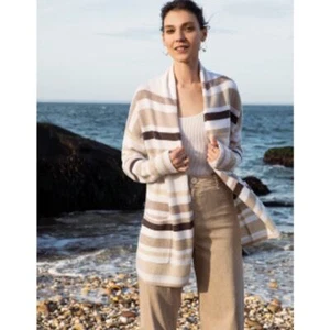 Lane Bryant 22W 24W Cardigan Jacket Sweater Waffle Knit Stripped Wine Cream NEW - Picture 1 of 8