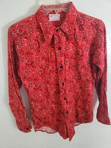 vintage bandana print sz 16 youth cotton western 70's red MW shirt mens xsmall - Picture 1 of 12