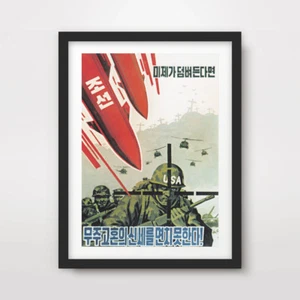 PÓSTER DE PROPAGANDA COREA DEL NORTE Impresión artística armas nucleares ataque con misiles - Imagen 1 de 3