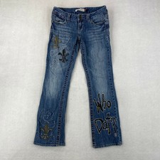 Aeropostale Chelsea Bootcut Jeans Who Dat? Women's 3/4 Short Blue Fleur-de-Lis