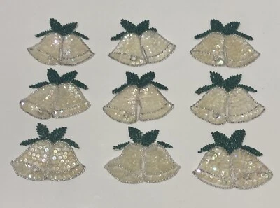 "Lote de 9 campanas de Navidad vintage coser en lentejuelas apliques con cuentas 2-3/4""x 3-3/8""" Foto 1 de 4