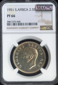 1951 Südafrika Silber 2-1/2 Shillings PP NGC PF66 Qualität - Bild 1 von 2
