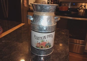 PUMPKIN PATCH - Metal Milk Can Farmhouse Decor Country - 7.5" - Picture 1 of 6