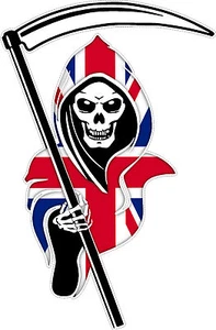 Racing Grim Reaper Skull Union Jack Car Vehicle Van Truck Sticker Small - Picture 1 of 1